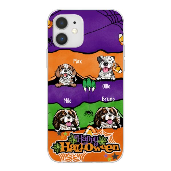 Personalized Phone Case, Up To 4 Dogs, Peeking Dogs Halloween, Halloween Gift For Dog Lovers