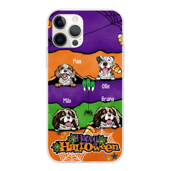 Personalized Phone Case, Up To 4 Dogs, Peeking Dogs Halloween, Halloween Gift For Dog Lovers