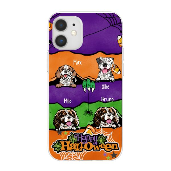 Personalized Phone Case, Up To 4 Dogs, Peeking Dogs Halloween, Halloween Gift For Dog Lovers