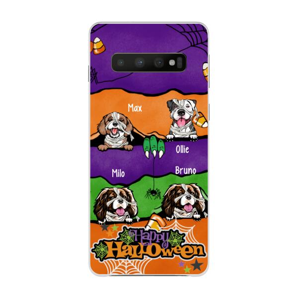 Personalized Phone Case, Up To 4 Dogs, Peeking Dogs Halloween, Halloween Gift For Dog Lovers