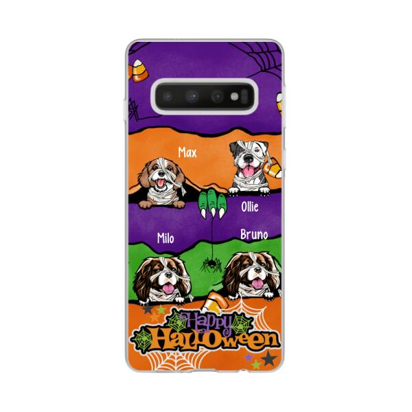 Personalized Phone Case, Up To 4 Dogs, Peeking Dogs Halloween, Halloween Gift For Dog Lovers