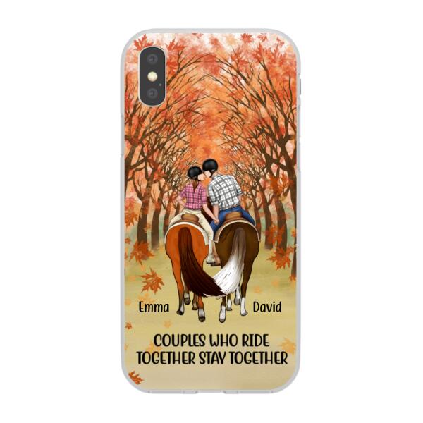 Personalized Phone Case, Horseback Riding Couple Holding Hand, Gift For Horse Lovers