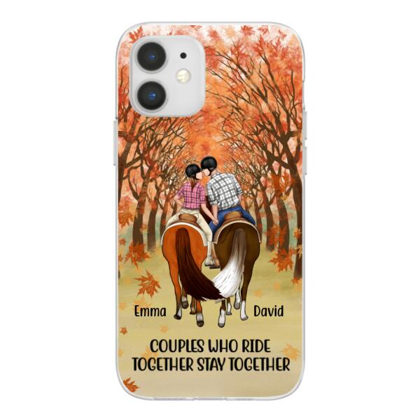 Personalized Phone Case, Horseback Riding Couple Holding Hand, Gift For Horse Lovers