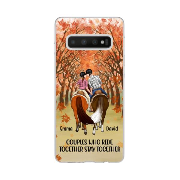 Personalized Phone Case, Horseback Riding Couple Holding Hand, Gift For Horse Lovers