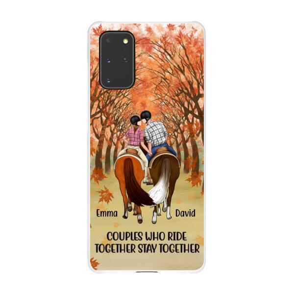 Personalized Phone Case, Horseback Riding Couple Holding Hand, Gift For Horse Lovers