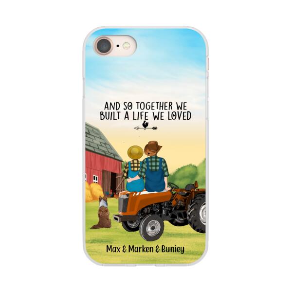 Personalized Phone Case, Farming Couple On Tractor With Dogs, Gift For Farmers, Gift For Dog Lovers