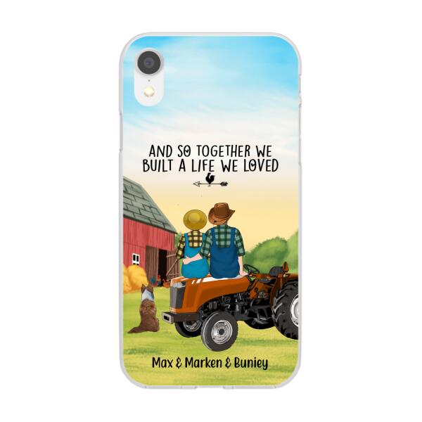 Personalized Phone Case, Farming Couple On Tractor With Dogs, Gift For Farmers, Gift For Dog Lovers