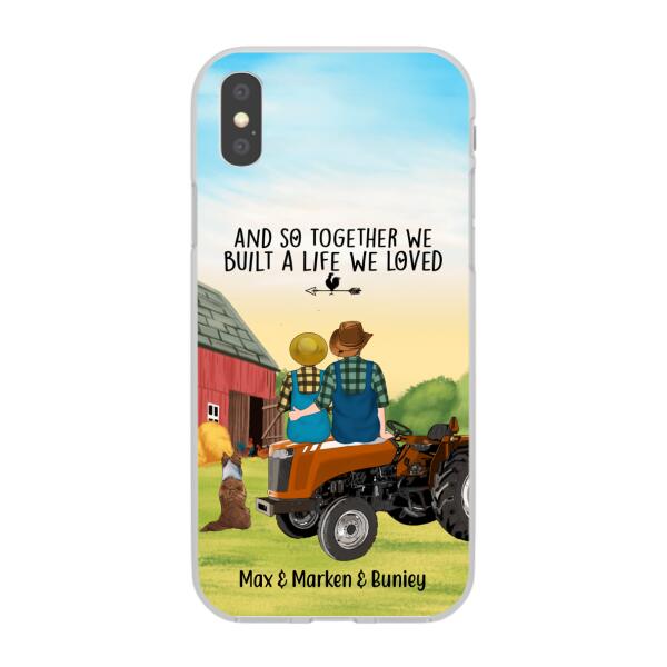 Personalized Phone Case, Farming Couple On Tractor With Dogs, Gift For Farmers, Gift For Dog Lovers