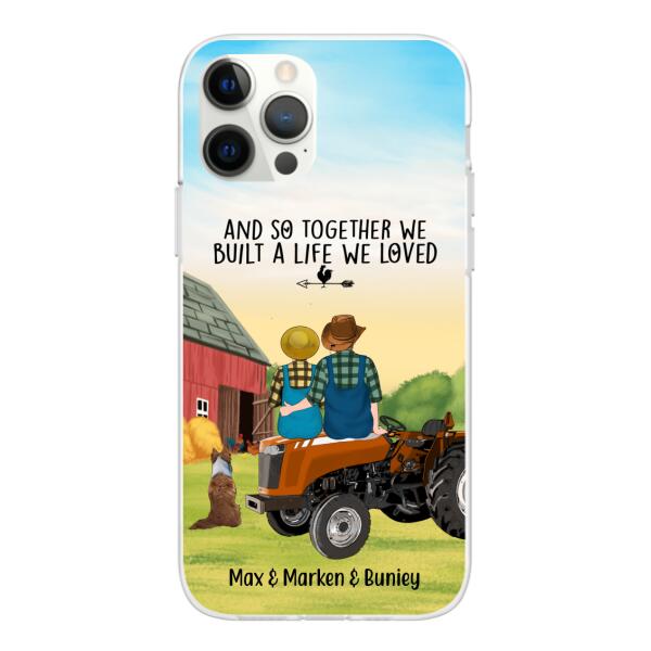 Personalized Phone Case, Farming Couple On Tractor With Dogs, Gift For Farmers, Gift For Dog Lovers