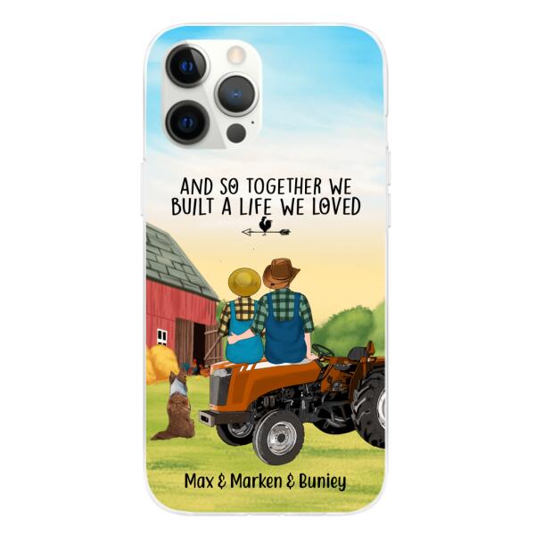 Personalized Phone Case, Farming Couple On Tractor With Dogs, Gift For Farmers, Gift For Dog Lovers