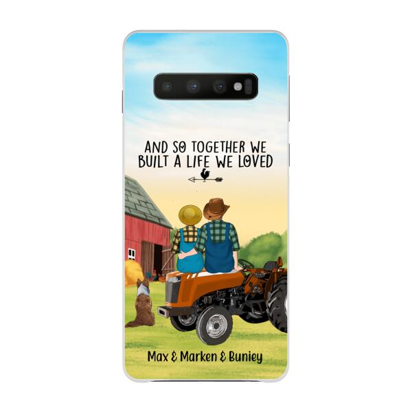 Personalized Phone Case, Farming Couple On Tractor With Dogs, Gift For Farmers, Gift For Dog Lovers