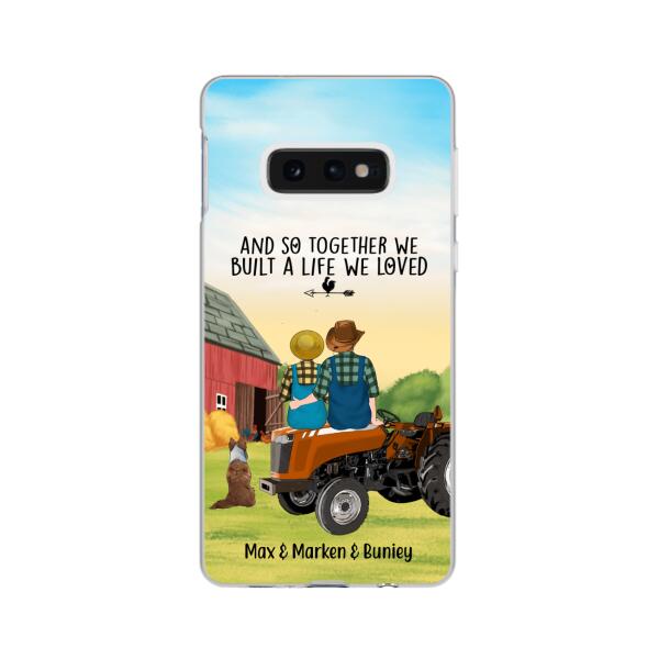 Personalized Phone Case, Farming Couple On Tractor With Dogs, Gift For Farmers, Gift For Dog Lovers