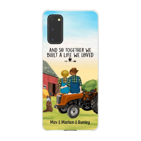 Personalized Phone Case, Farming Couple On Tractor With Dogs, Gift For Farmers, Gift For Dog Lovers