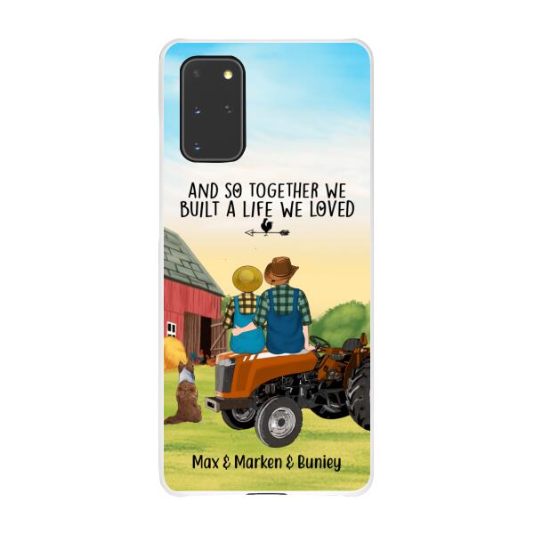 Personalized Phone Case, Farming Couple On Tractor With Dogs, Gift For Farmers, Gift For Dog Lovers