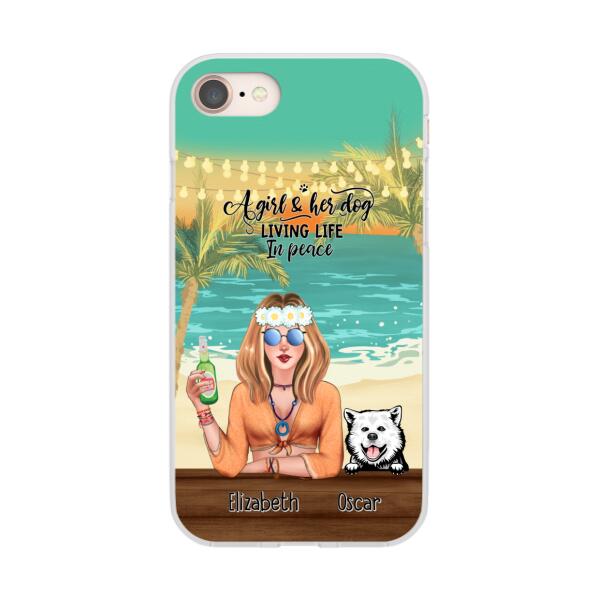 Personalized Phone Cases, Hippie Girl with Dogs On The Beach, Gifts For Hippie and Dog Lovers