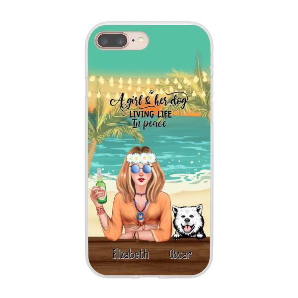 Personalized Phone Cases, Hippie Girl with Dogs On The Beach, Gifts For Hippie and Dog Lovers