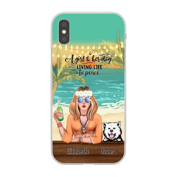 Personalized Phone Cases, Hippie Girl with Dogs On The Beach, Gifts For Hippie and Dog Lovers