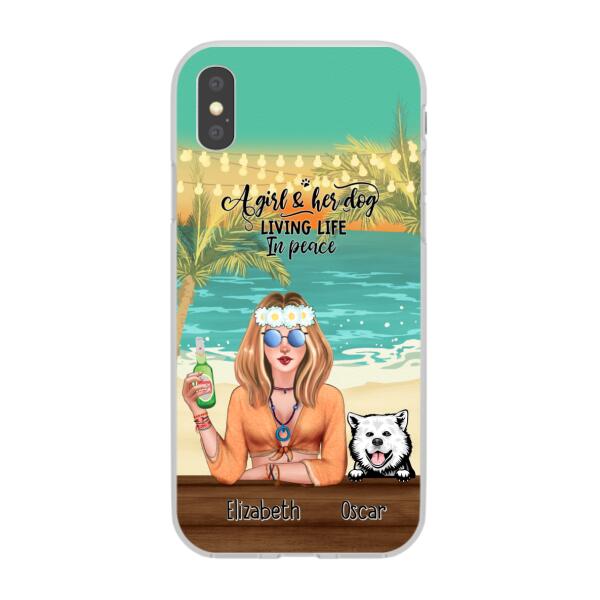 Personalized Phone Cases, Hippie Girl with Dogs On The Beach, Gifts For Hippie and Dog Lovers