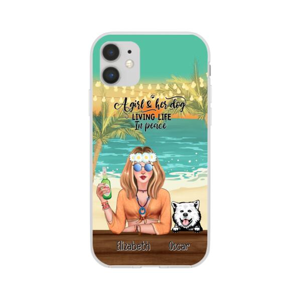 Personalized Phone Cases, Hippie Girl with Dogs On The Beach, Gifts For Hippie and Dog Lovers