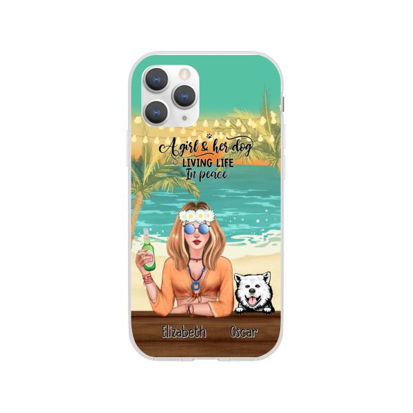 Personalized Phone Cases, Hippie Girl with Dogs On The Beach, Gifts For Hippie and Dog Lovers