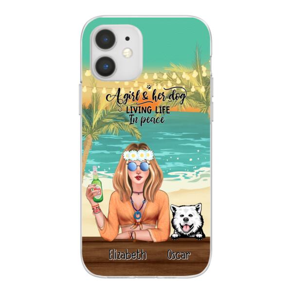 Personalized Phone Cases, Hippie Girl with Dogs On The Beach, Gifts For Hippie and Dog Lovers