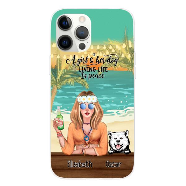 Personalized Phone Cases, Hippie Girl with Dogs On The Beach, Gifts For Hippie and Dog Lovers