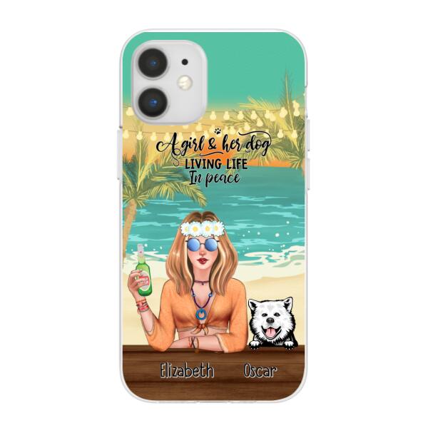 Personalized Phone Cases, Hippie Girl with Dogs On The Beach, Gifts For Hippie and Dog Lovers