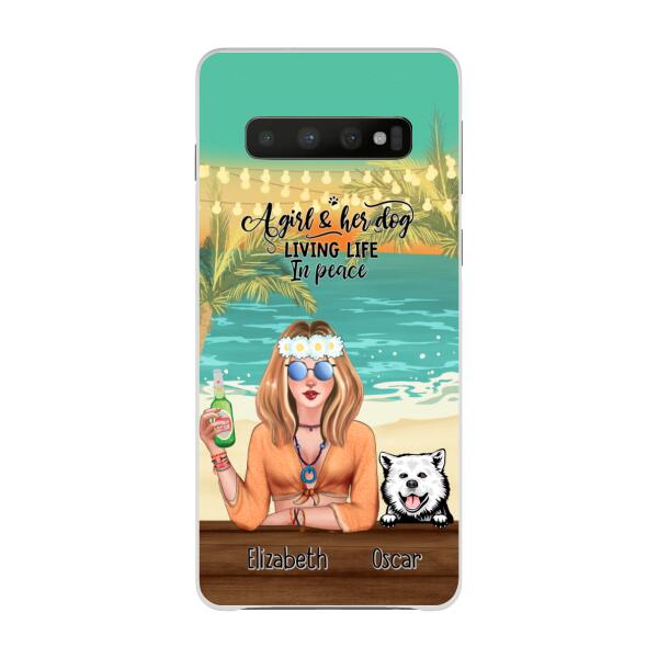 Personalized Phone Cases, Hippie Girl with Dogs On The Beach, Gifts For Hippie and Dog Lovers