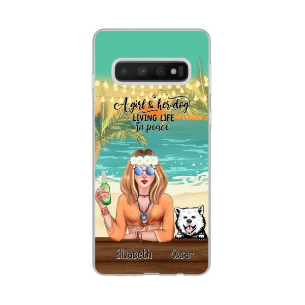 Personalized Phone Cases, Hippie Girl with Dogs On The Beach, Gifts For Hippie and Dog Lovers