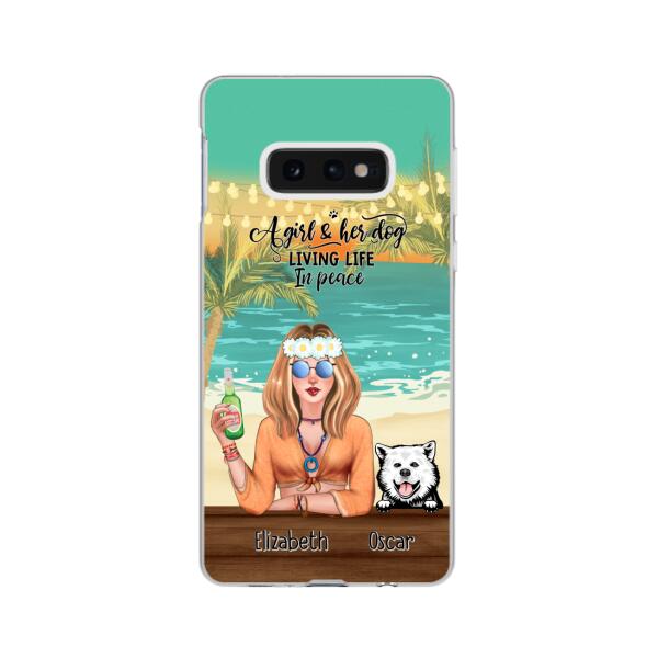 Personalized Phone Cases, Hippie Girl with Dogs On The Beach, Gifts For Hippie and Dog Lovers