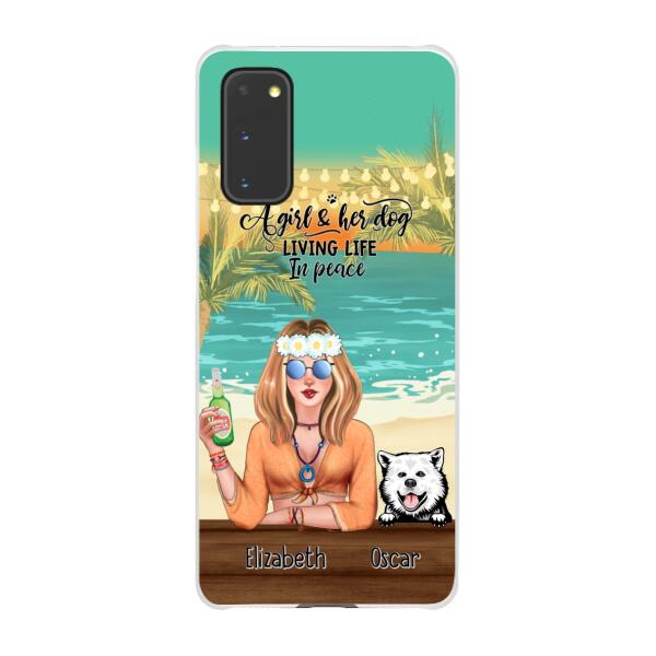 Personalized Phone Cases, Hippie Girl with Dogs On The Beach, Gifts For Hippie and Dog Lovers