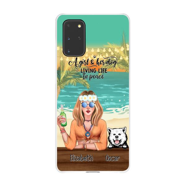 Personalized Phone Cases, Hippie Girl with Dogs On The Beach, Gifts For Hippie and Dog Lovers