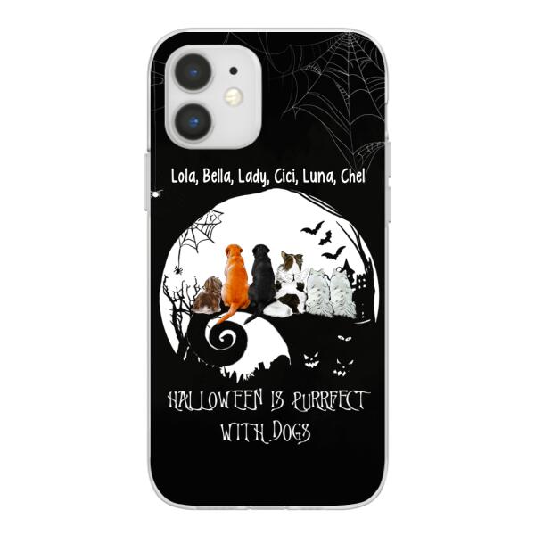 Personalized Phone Case, Up To 6 Dogs, Halloween Is Purrfect With Dogs - Halloween Gift, Gift For Dog Lovers