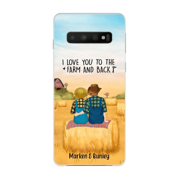 Personalized Phone Case, Farmer Couple Sitting On Wheat Straw Bale, Gift For Farming Partners