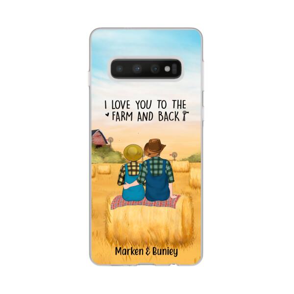 Personalized Phone Case, Farmer Couple Sitting On Wheat Straw Bale, Gift For Farming Partners