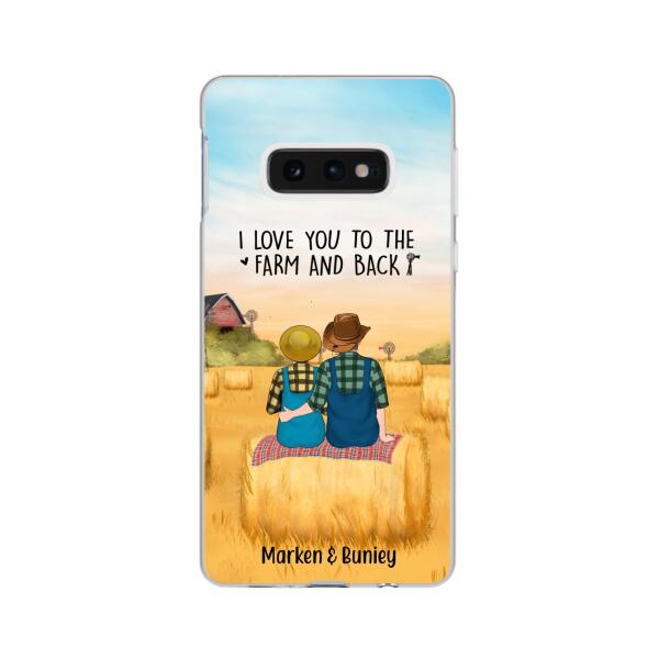 Personalized Phone Case, Farmer Couple Sitting On Wheat Straw Bale, Gift For Farming Partners