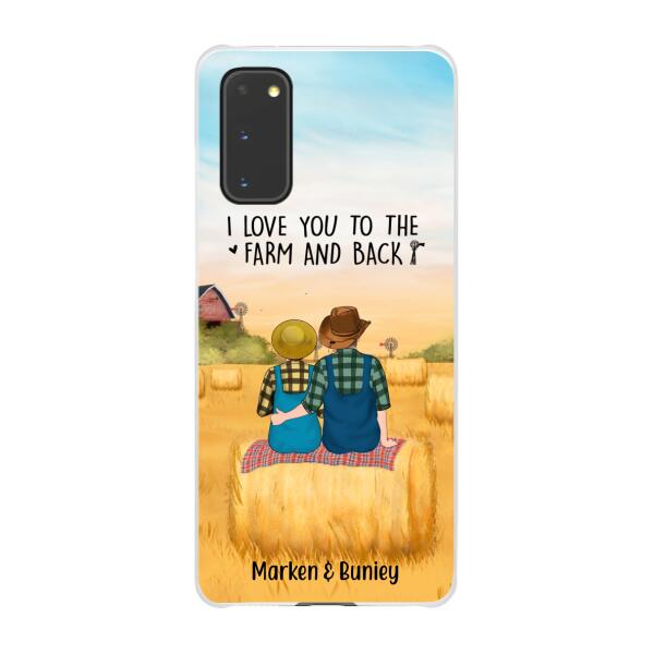 Personalized Phone Case, Farmer Couple Sitting On Wheat Straw Bale, Gift For Farming Partners