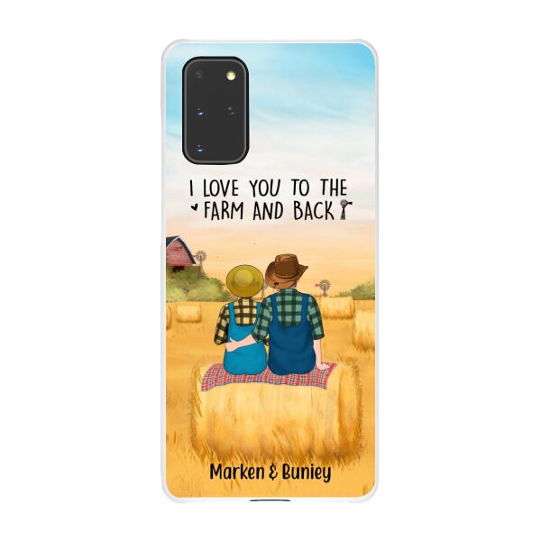 Personalized Phone Case, Farmer Couple Sitting On Wheat Straw Bale, Gift For Farming Partners