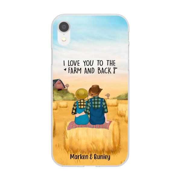 Personalized Phone Case, Farmer Couple Sitting On Wheat Straw Bale, Gift For Farming Partners