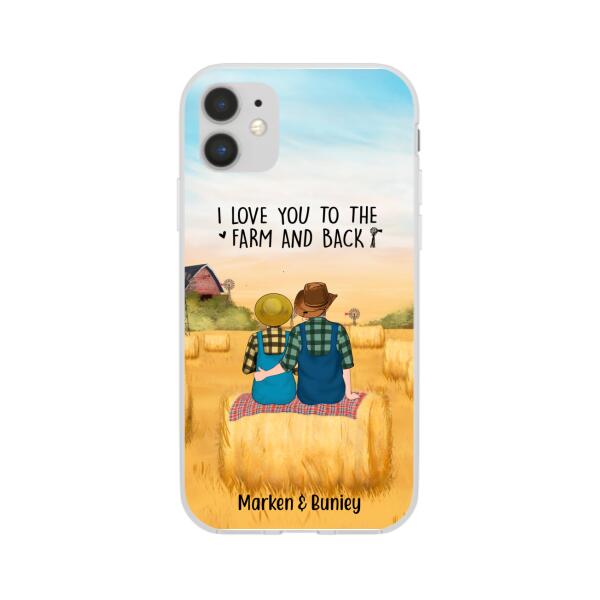 Personalized Phone Case, Farmer Couple Sitting On Wheat Straw Bale, Gift For Farming Partners