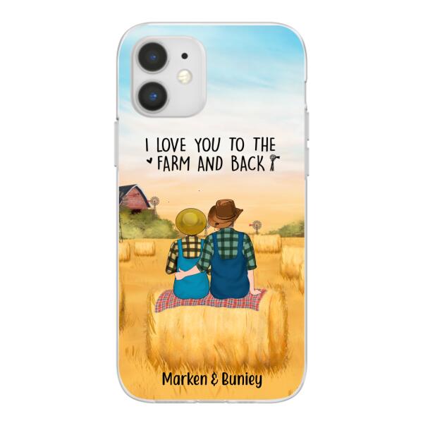 Personalized Phone Case, Farmer Couple Sitting On Wheat Straw Bale, Gift For Farming Partners