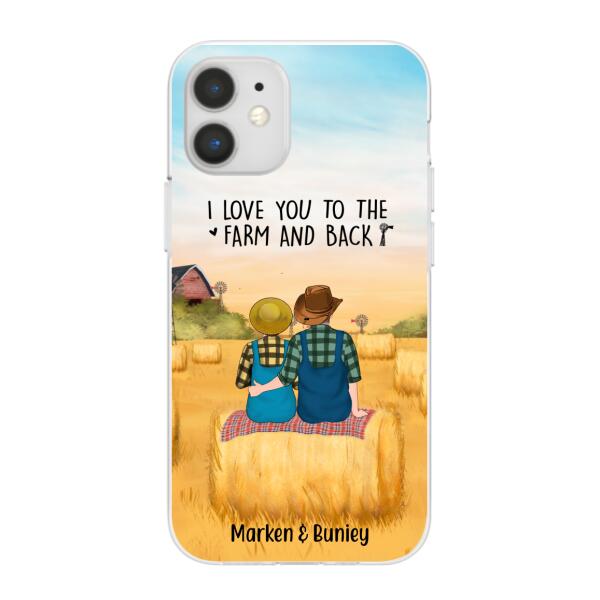 Personalized Phone Case, Farmer Couple Sitting On Wheat Straw Bale, Gift For Farming Partners