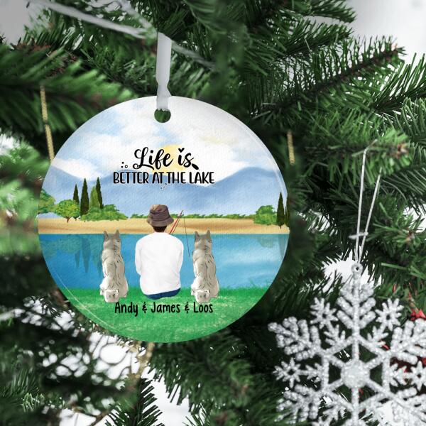 Personalized Metal Ornament with Dog, Fishing Gifts For Him, Cool Girl Go Fishing Up to 2 Dogs