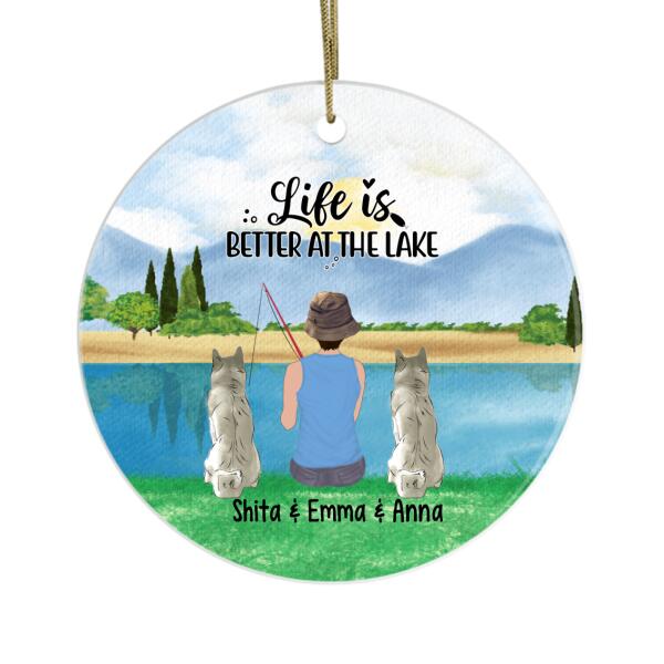 Personalized Metal Ornament with Dog, Fishing Gifts For Her, Cool Girl Go Fishing Up to 2 Dogs