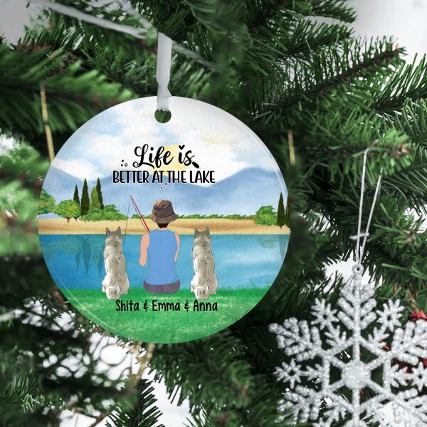 Personalized Metal Ornament with Dog, Fishing Gifts For Her, Cool Girl Go Fishing Up to 2 Dogs