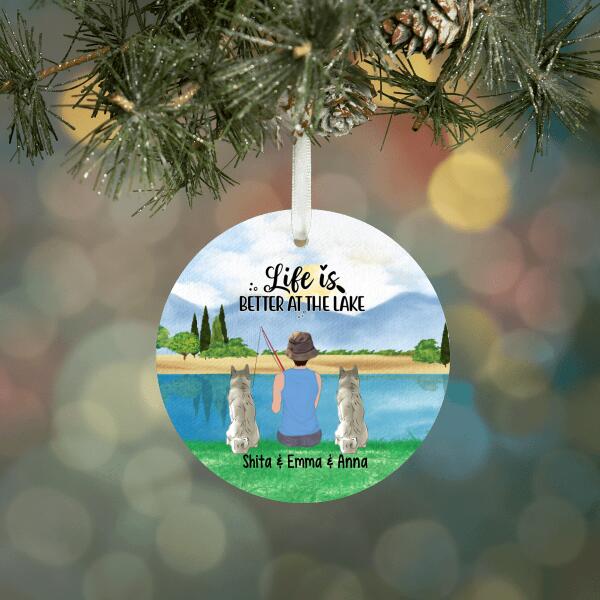 Personalized Metal Ornament with Dog, Fishing Gifts For Her, Cool Girl Go Fishing Up to 2 Dogs