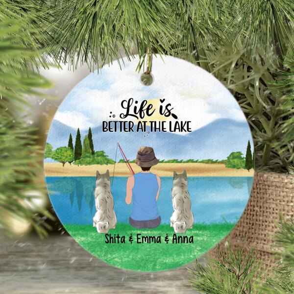 Personalized Metal Ornament with Dog, Fishing Gifts For Her, Cool Girl Go Fishing Up to 2 Dogs