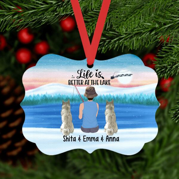 Personalized Metal Ornament with Dog, Fishing Gifts For Her, Cool Girl Go Fishing Up to 2 Dogs