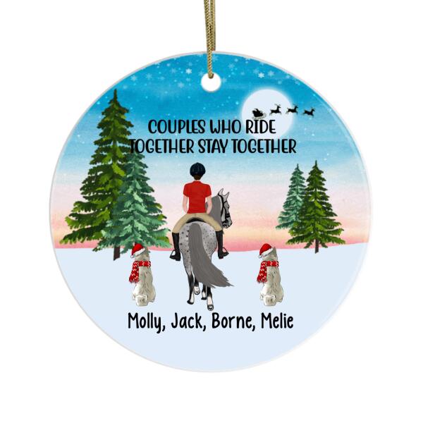 Personalized Metal Ornament, Horse Riding Girl With Dogs, Gift for Christmas