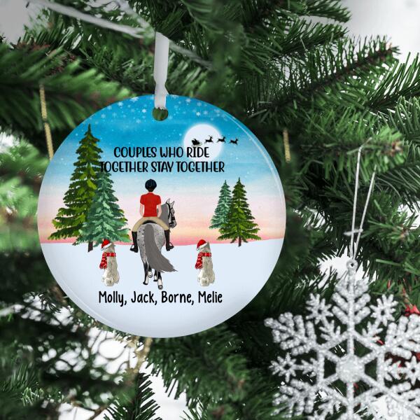 Personalized Metal Ornament, Horse Riding Girl With Dogs, Gift for Christmas